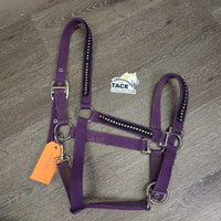 Nylon Halter, adj, snap, bling *gc, clean & mnr dirt, rust & stains, bling: unstitched & missing
