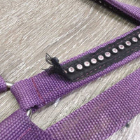 Nylon Halter, adj, snap, bling *gc, clean & mnr dirt, rust & stains, bling: unstitched & missing
