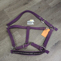 Nylon Halter, adj, snap, bling *gc, clean & mnr dirt, rust & stains, bling: unstitched & missing

