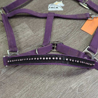 Nylon Halter, adj, snap, bling *gc, clean & mnr dirt, rust & stains, bling: unstitched & missing
