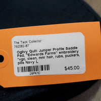 Quilt Jumper Profile Saddle Pad, "Edwards Farms" embroidery *vgc, clean, mnr hair, rubs, puckers, pills
