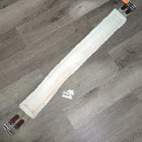 Cotton & Nylon Web Fleece Lined Girth, 2x els, D Ring *gc, clean, mnr hairy, clumpy, thin edges
