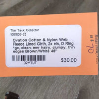 Cotton & Nylon Web Fleece Lined Girth, 2x els, D Ring *gc, clean, mnr hairy, clumpy, thin edges
