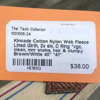 Cotton Nylon Web Fleece Lined Girth, 2x els, D Ring *vgc, clean, mnr stains, hair & clumpy
