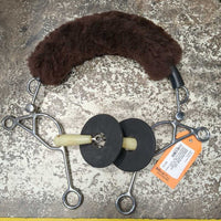 Single Joint Hackabit, bit guards, sheepskin noseband cvr *vgc, NO curb, slobber bar, mnr dirt, stains, chews, residue
