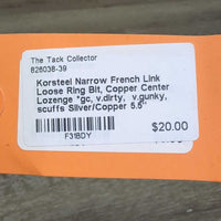 Narrow French Link Loose Ring Bit, Copper Center Lozenge *gc, v.dirty, v.gunky, scuffs
