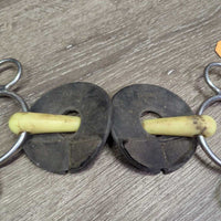 French Link 2 Ring Bit, 2x Rubber Bit Guards, velcro *gc, clean, stains, discolored, mnr chews, residue, curled velcro
