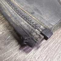 Pr Half Chaps, back zip, bag *gc, older, clean, residue, deep creases, rubs, Elastic: stretched, Zips: sticky, wavy
