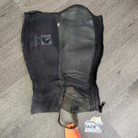 Pr Half Chaps, back zip, bag *gc, older, clean, residue, deep creases, rubs, Elastic: stretched, Zips: sticky, wavy
