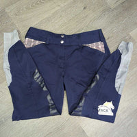 Euro Seat Breeches *gc/fair, unstitched seams, seam puckers, stickies: rubs & peeled, discolored plaid, stretched, puckers
