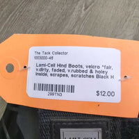Hind Boots, velcro *fair, v.dirty, faded, v.rubbed & holey inside, scrapes, scratches
