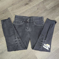 EuroSeat Denim Breeches *gc, puckered & faded seams, faded, stripes, mnr hairy velcro, older
