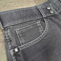 EuroSeat Denim Breeches *gc, puckered & faded seams, faded, stripes, mnr hairy velcro, older

