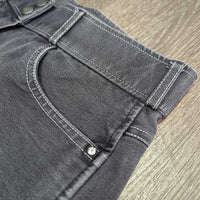 EuroSeat Denim Breeches *gc, puckered & faded seams, faded, stripes, mnr hairy velcro, older
