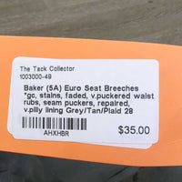 Euro Seat Breeches *gc, stains, faded, v.puckered waist, rubs, seam puckers, repaired, v.pilly lining
