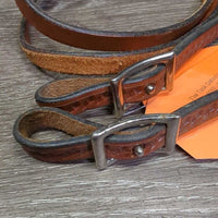 Narrow Light Short Tooled Leather Western Split Reins, Conway Buckles *like new/xc, mnr stains, dent, twist & rubs
