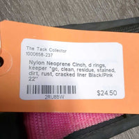 Nylon Neoprene Cinch, d rings, keeper *gc, clean, residue, stained, dirt, rust, cracked liner
