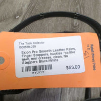 Smooth Leather Reins, Finger Stoppers, buckles *xc/like new, mnr creases, clean, No Stoppers
