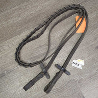 FS Rsd Thick Braided Reins, stoppers *gc, v.dirty, faded, rubs, scrapes, mismatched stoppers
