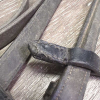 FS Rsd Thick Braided Reins, stoppers *gc, v.dirty, faded, rubs, scrapes, mismatched stoppers
