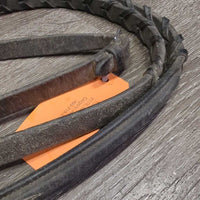 FS Rsd Thick Braided Reins, stoppers *gc, v.dirty, faded, rubs, scrapes, mismatched stoppers
