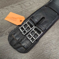 Padded Leather Short - Dressage Girth, Wide Center Elastic *gc/fair, folded/thin edges, clean & dirt, stretched & torn keepers
