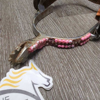 Western Rowel Spurs, Plain Leather & Bling Straps *gc/fair, rusty, glued on beads, dirt, scuffs, peeling beads, missing bling
