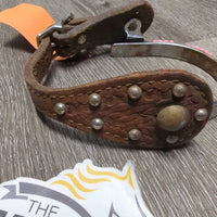 Western Rowel Spurs, Plain Leather & Bling Straps *gc/fair, rusty, glued on beads, dirt, scuffs, peeling beads, missing bling
