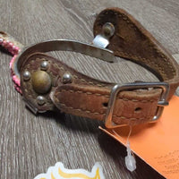 Western Rowel Spurs, Plain Leather & Bling Straps *gc/fair, rusty, glued on beads, dirt, scuffs, peeling beads, missing bling
