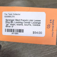 Med French Link Loose Ring Bit, Locking Center Lozenge *gc, clean, stains, scuffs, residue
