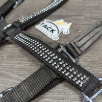 Padded Nylon Halter, bling, adj, snap *vgc/gc, missing bling, residue/film, mnr hair, dirt, rubs, tear
