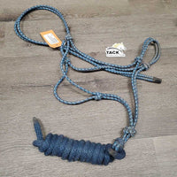 Stiff Nylon Rope Halter, short attached Lead Rope *gc, dirt, hair, rubs, stains, frays, snag
