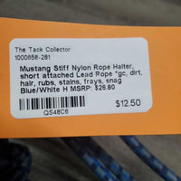 Stiff Nylon Rope Halter, short attached Lead Rope *gc, dirt, hair, rubs, stains, frays, snag
