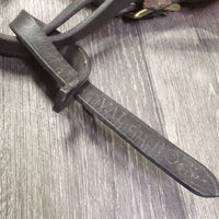 Leather Foal Halter, lead - catch strap *gc, dirt, chews, tiwst, edge scrapes, ONLY 1 Crown dry, creases
