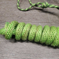 Stiff Nylon Rope Halter, attached Nylon Lead Rope *gc, dirt, hair, rubs, frays, unconnected ends, stains
