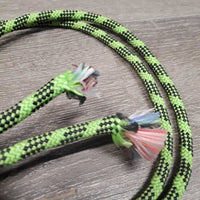 Stiff Nylon Rope Halter, attached Nylon Lead Rope *gc, dirt, hair, rubs, frays, unconnected ends, stains

