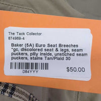 Euro Seat Breeches *gc, discolored seat & legs, seam puckers, pilly inside, unstiched seam, puckers, stains
