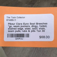 Euro Seat Breeches *gc, seam puckers,stains, dingy, faded, stained edge, older, seat: stain, seam pulls, rubs & pills
