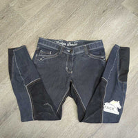 Full Seat Denim Breeches *gc, faded, seam puckers, undone stitching, rubs, pills
