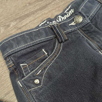Full Seat Denim Breeches *gc, faded, seam puckers, undone stitching, rubs, pills
