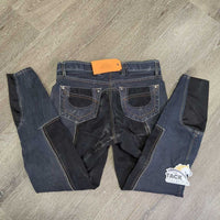 Full Seat Denim Breeches *gc, faded, seam puckers, undone stitching, rubs, pills

