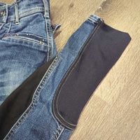 Full Seat Denim Breeches, bling *vgc, seam rubs & puckers, curled & folded pockets, folded inner waist, mnr pulled seam
