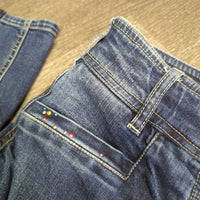 Full Seat Denim Breeches, bling *vgc, seam rubs & puckers, curled & folded pockets, folded inner waist, mnr pulled seam
