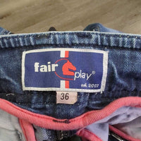 Full Seat Denim Breeches, bling *vgc, seam rubs & puckers, curled & folded pockets, folded inner waist, mnr pulled seam
