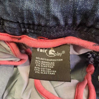 Full Seat Denim Breeches, bling *vgc, seam rubs & puckers, curled & folded pockets, folded inner waist, mnr pulled seam
