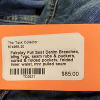 Full Seat Denim Breeches, bling *vgc, seam rubs & puckers, curled & folded pockets, folded inner waist, mnr pulled seam
