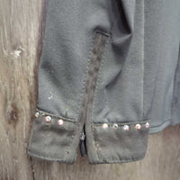 Show Jacket, Micro Suede Trim, Zippers, Snaps, bling *gc, snags, stained cuffs, dirty sleeve, seam puckers
