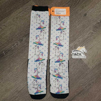 Pr Tall Boot Socks "Unicorns" *gc, clean, stains, rubs, pills, hair & fading
