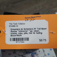 Pr Tall Boot Socks "Unicorns" *gc, clean, stains, rubs, pills, hair & fading
