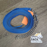 21" Fine Nose Chain, Nylon Web Lunge Line, thin chain shank *vgc, clean, mnr stains, older?
